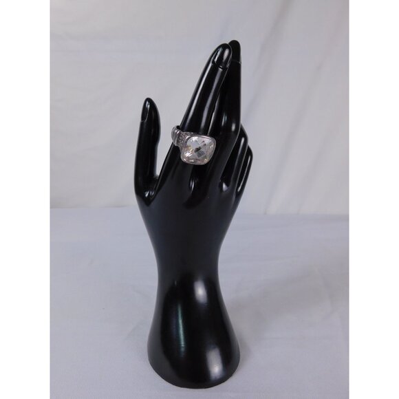 Statement Sterling Silver Ring Large Cushion Cut Clear Stone Womens Size 8 Jewel - Picture 1 of 11